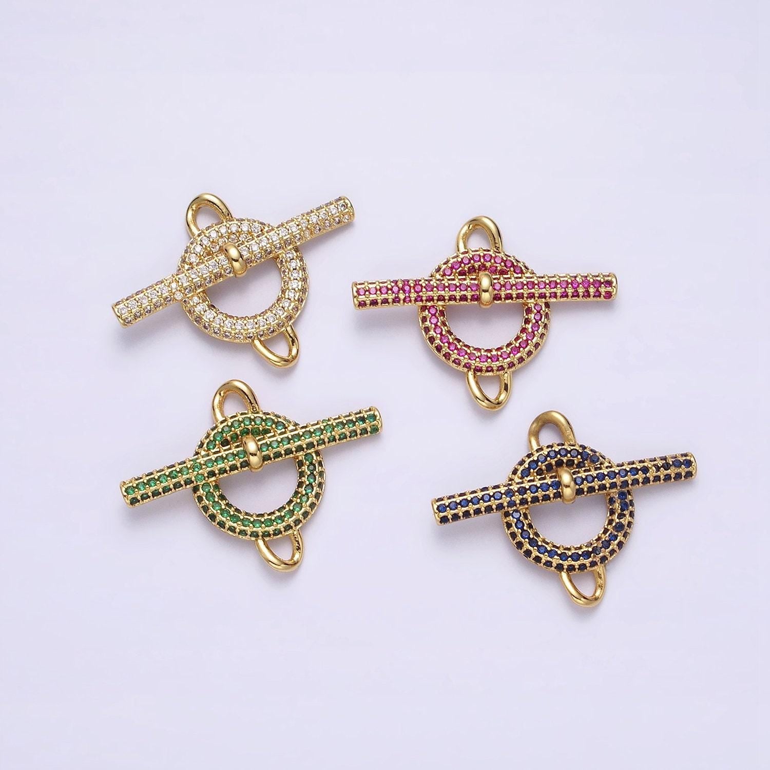 Round circular toggle clasp connector, 14k gold plated green micro pave cz toggle clasp inspired end clasp for bracelet closure | y-734