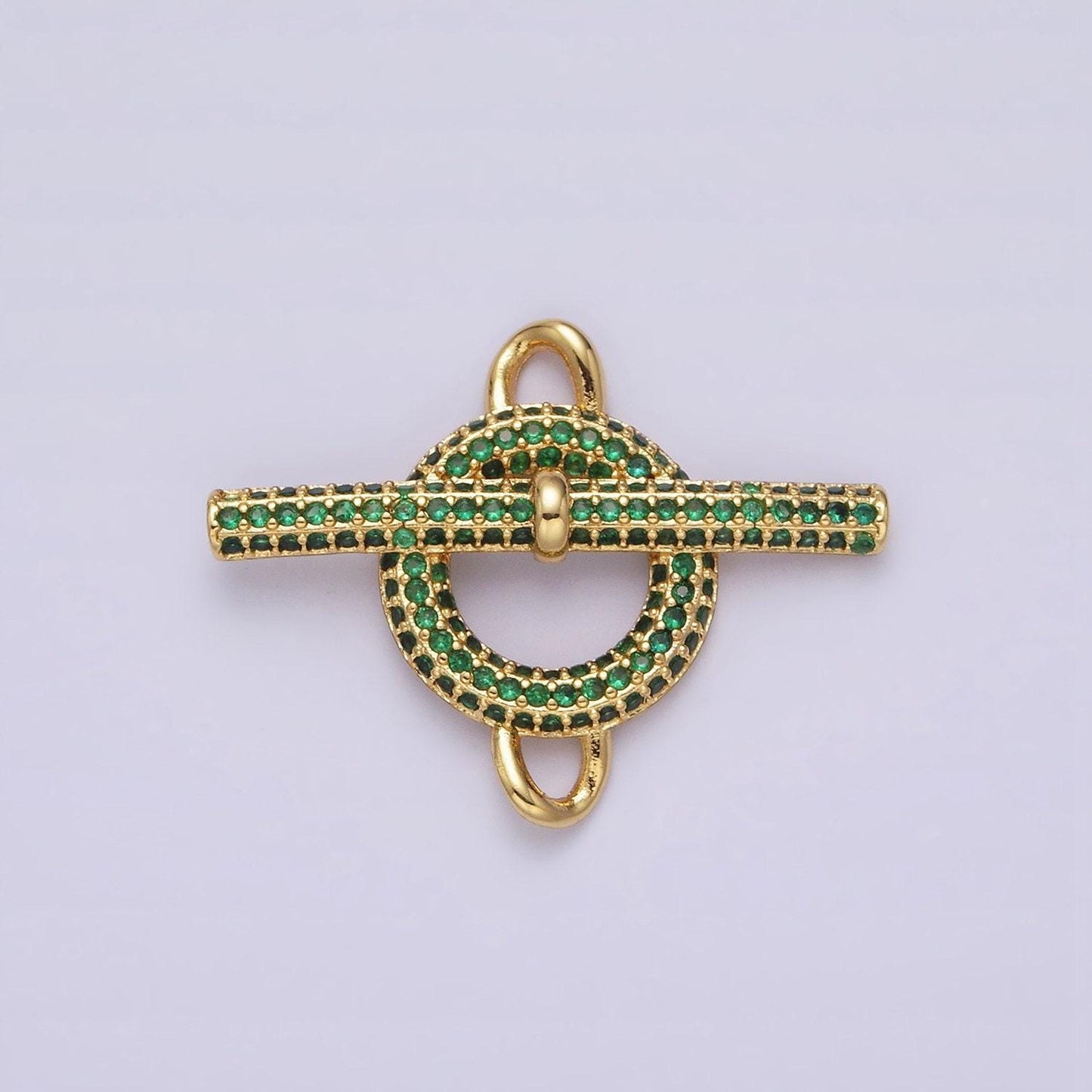 Round circular toggle clasp connector, 14k gold plated green micro pave cz toggle clasp inspired end clasp for bracelet closure | y-734