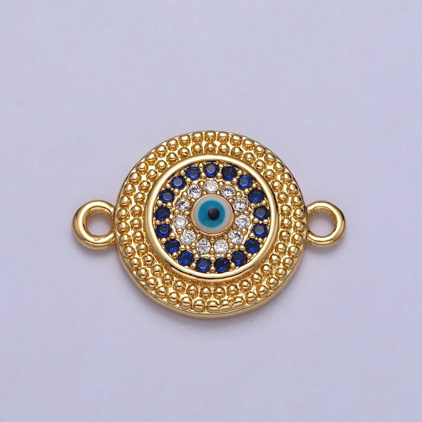Gold round evil eye connector charms for jewelry making supplies, amulet bracelet link connector round zirconia y-707