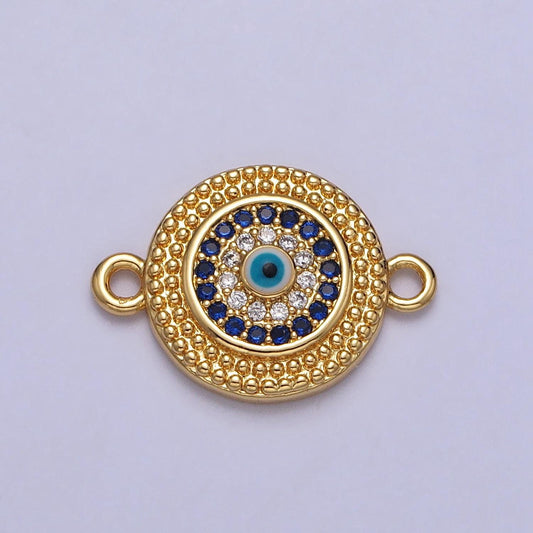Gold round evil eye connector charms for jewelry making supplies, amulet bracelet link connector round zirconia y-707