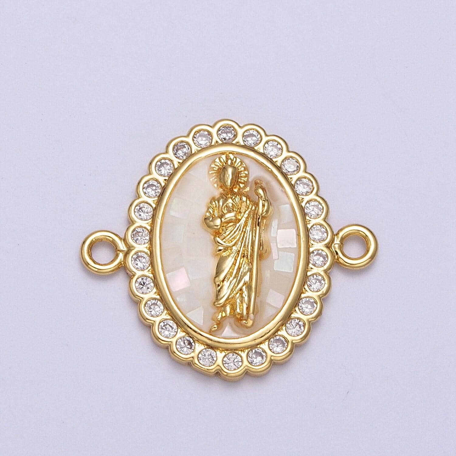 24k gold filled micro pave saint jude charm connector, cz pave charm san judas for bracelet link connector jewelry making y664