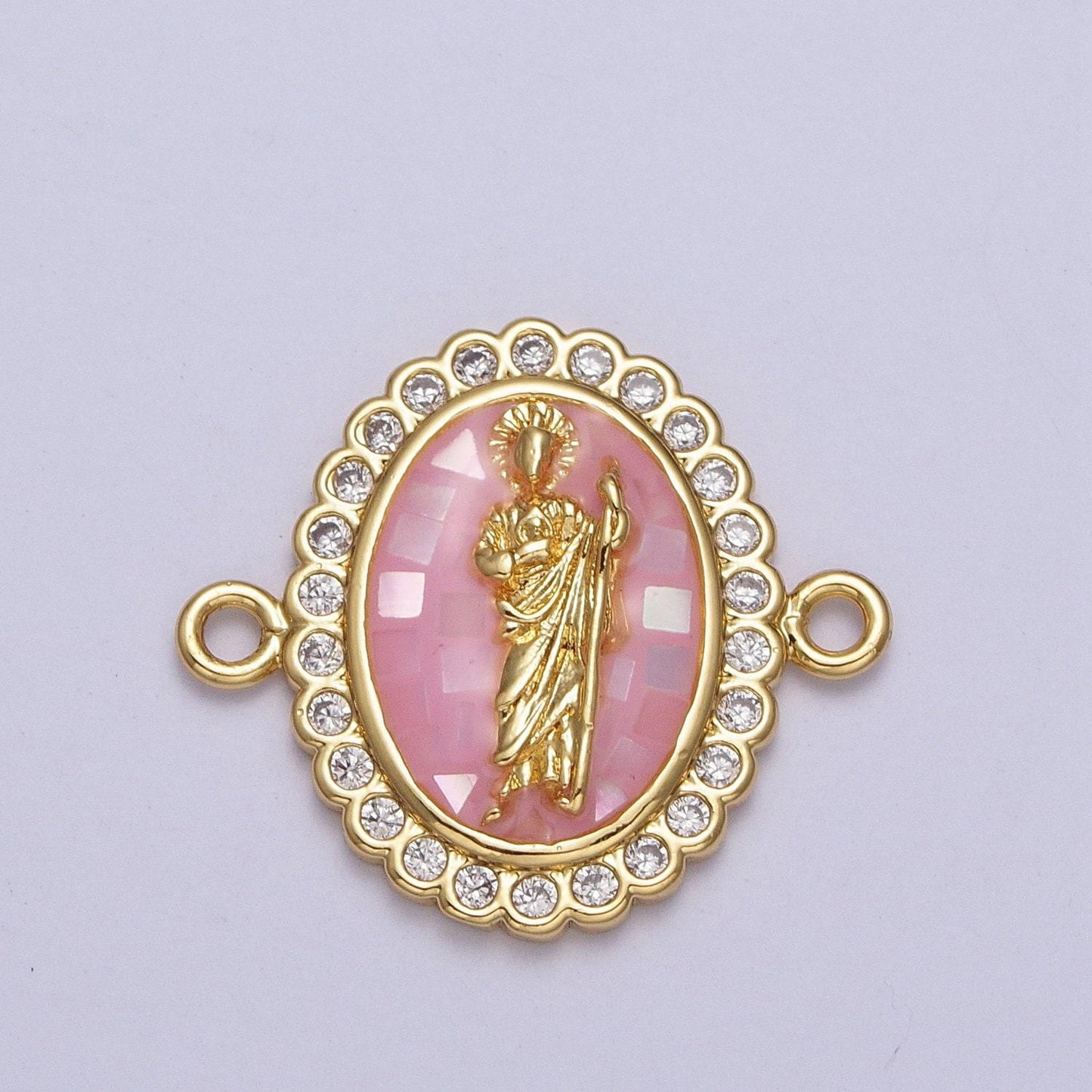 24k gold filled micro pave saint jude charm connector, cz pave charm san judas for bracelet link connector jewelry making y664