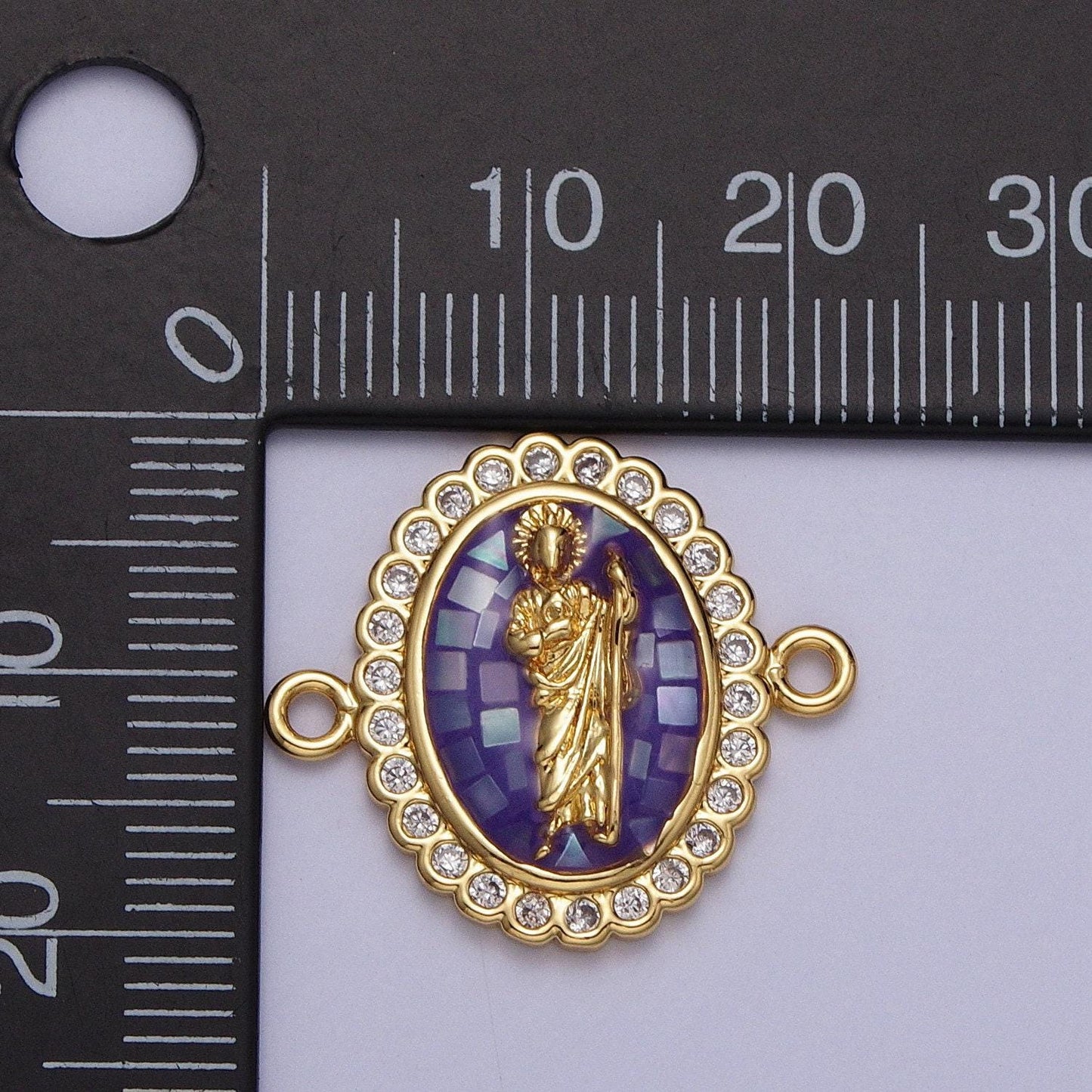 24k gold filled micro pave saint jude charm connector, cz pave charm san judas for bracelet link connector jewelry making y664