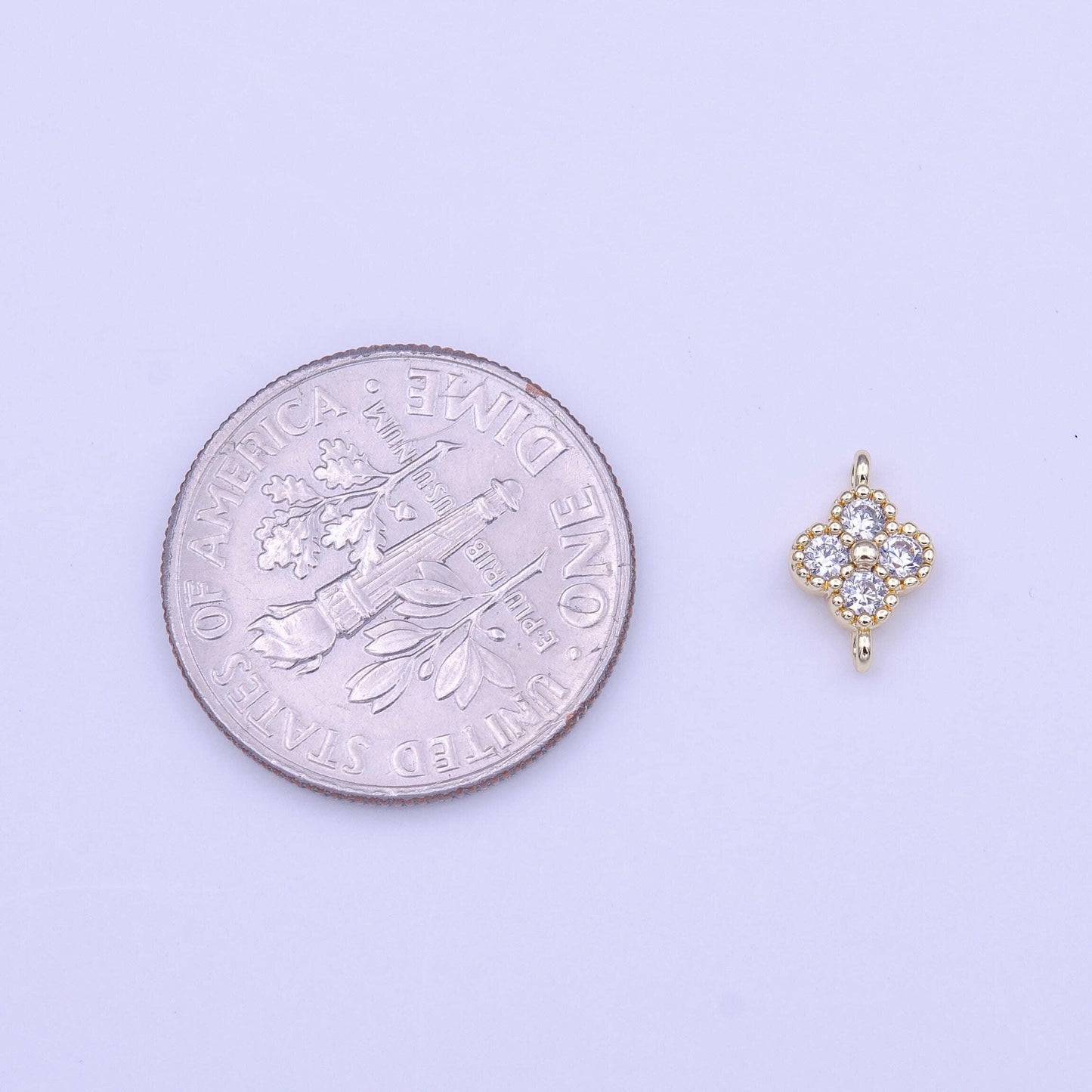 Tiny gold four-leaf floral charm connector micro pave cz for bracelet necklace flower florette jewelry finding | y-651