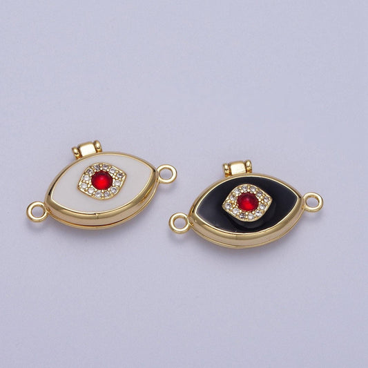 Dainty red evil eyed black, white enamel locket charm connector for bracelet necklace link connector | y645 y646