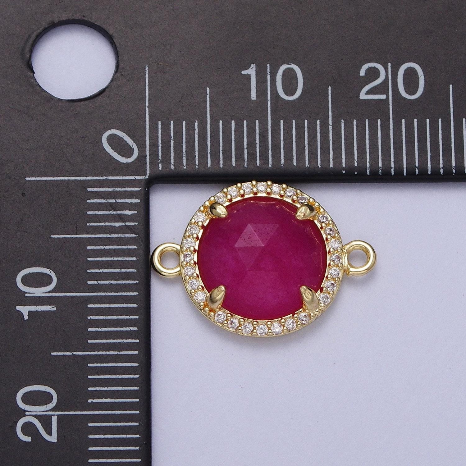 Micro paved multifaceted natural stone round charm connector double bail link connector for bracelet component | y638 - y644