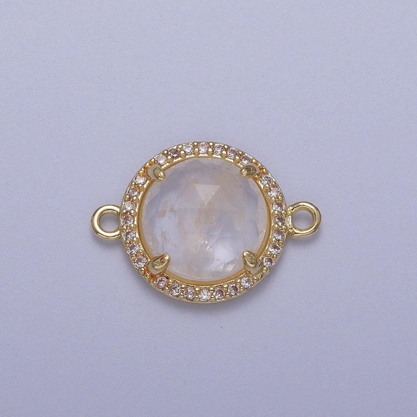 Micro paved multifaceted natural stone round charm connector double bail link connector for bracelet component | y638 - y644