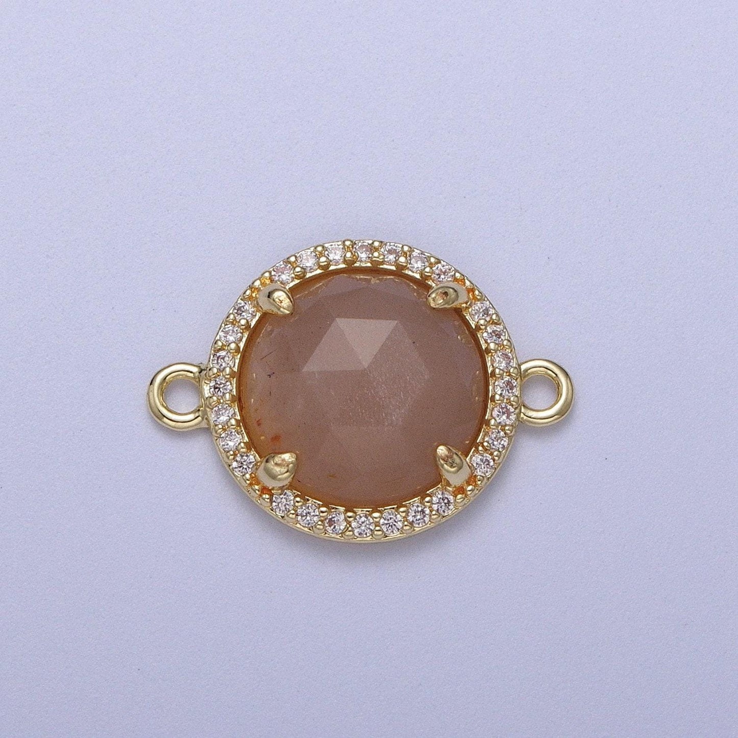 Micro paved multifaceted natural stone round charm connector double bail link connector for bracelet component | y638 - y644