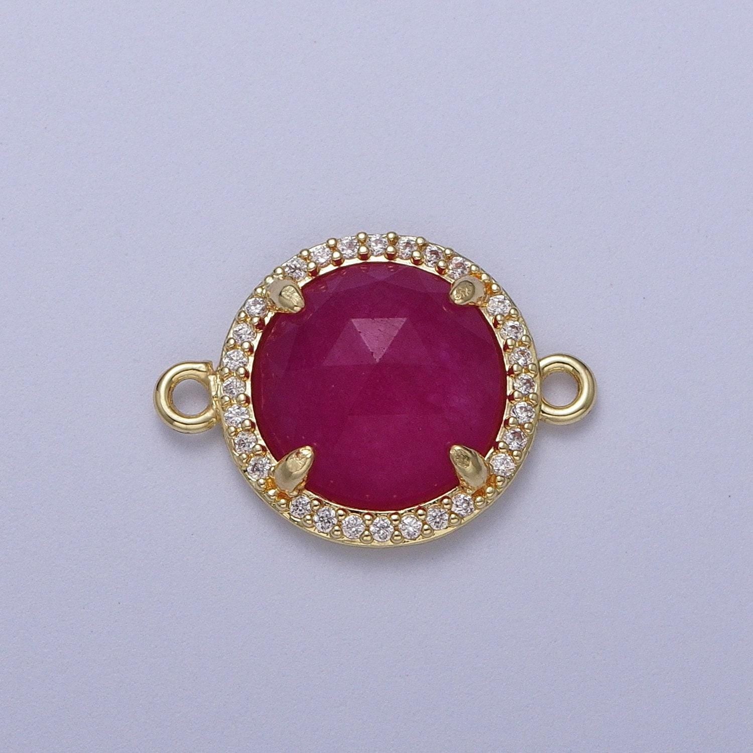 Micro paved multifaceted natural stone round charm connector double bail link connector for bracelet component | y638 - y644