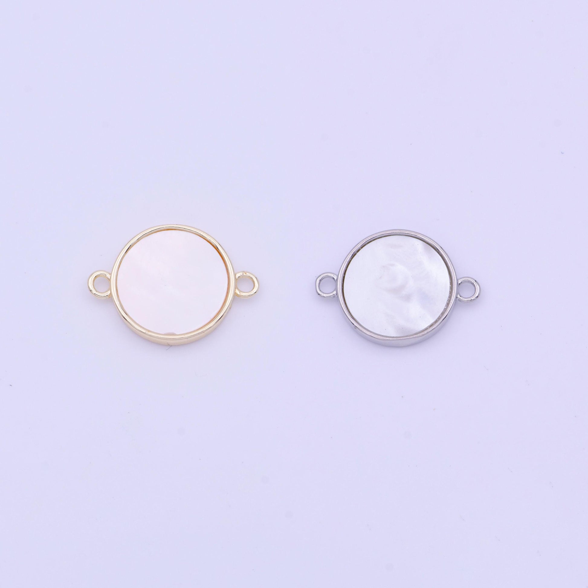Gold bezel charm connector, coin pearl charms, double loop link connector for minimalist jewelry making supply