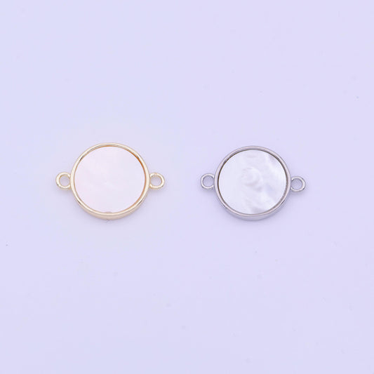 Gold bezel charm connector, coin pearl charms, double loop link connector for minimalist jewelry making supply