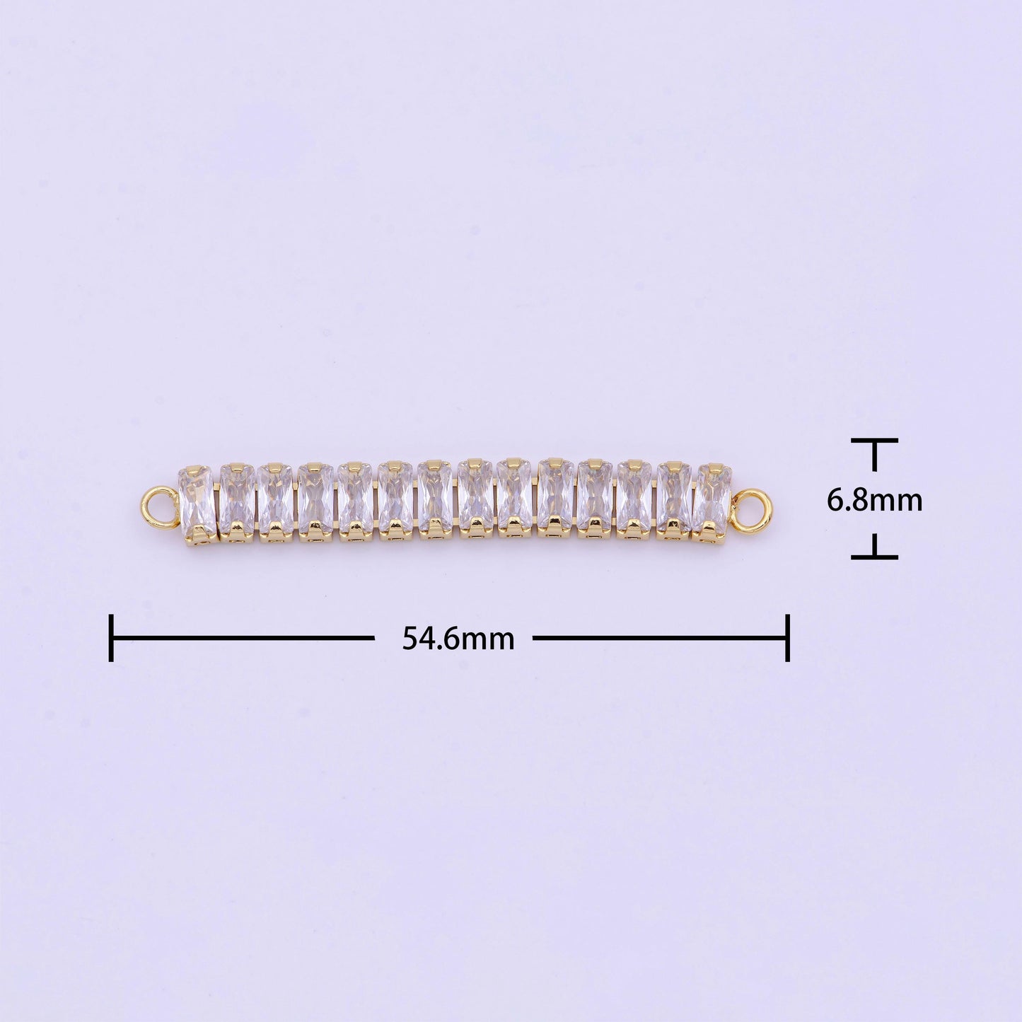 Clear baguette cubic zirconia gold link connector for bracelet necklace component