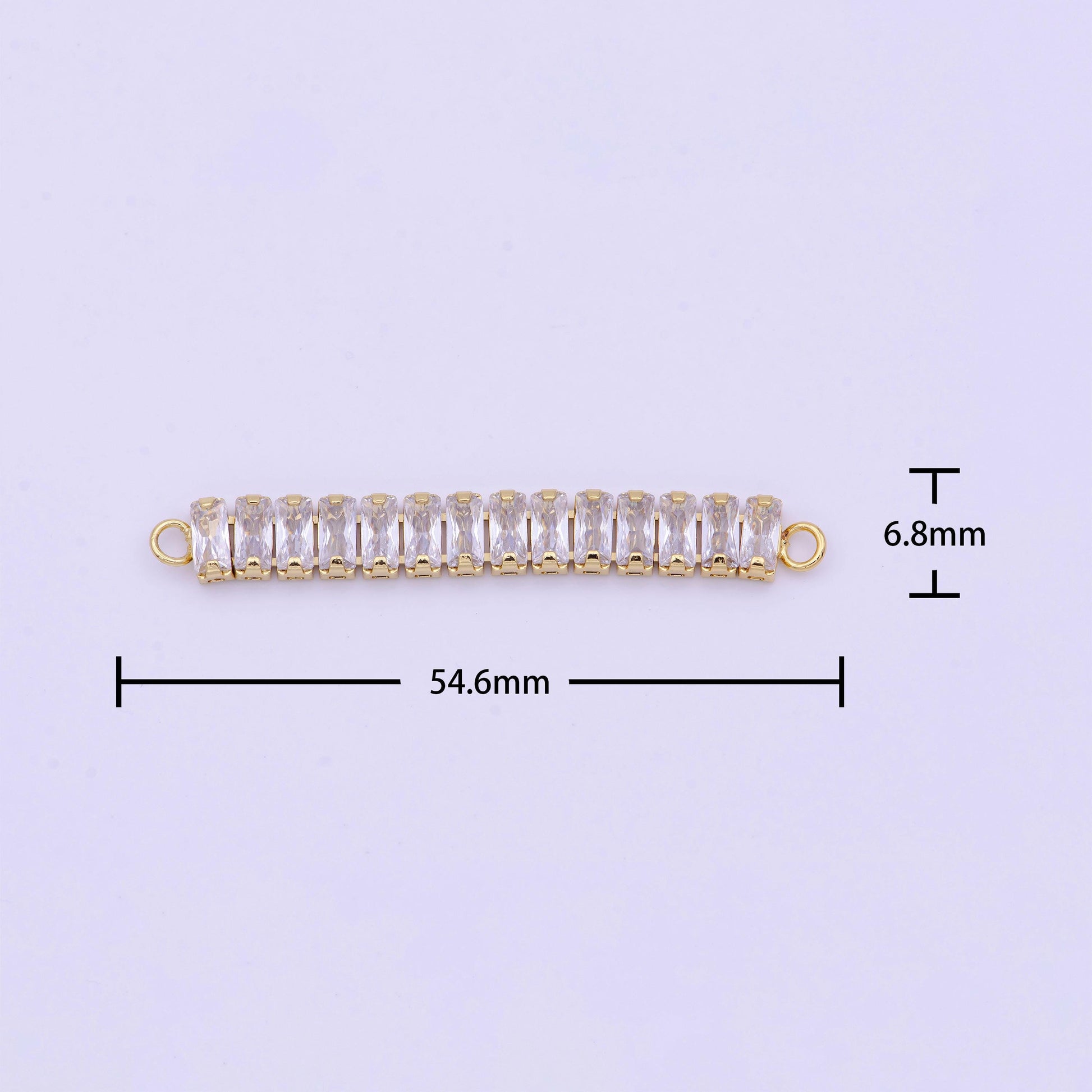 Clear baguette cubic zirconia gold link connector for bracelet necklace component