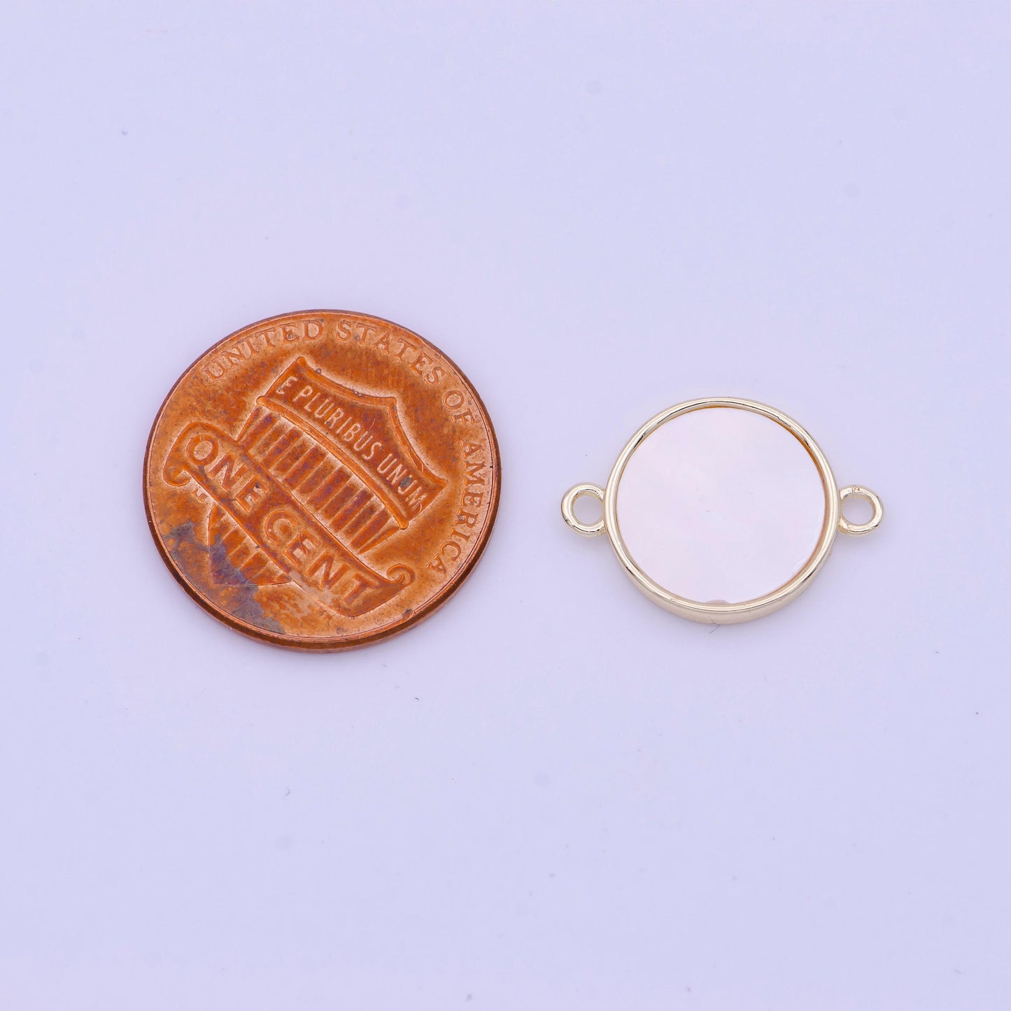 Gold bezel charm connector, coin pearl charms, double loop link connector for minimalist jewelry making supply