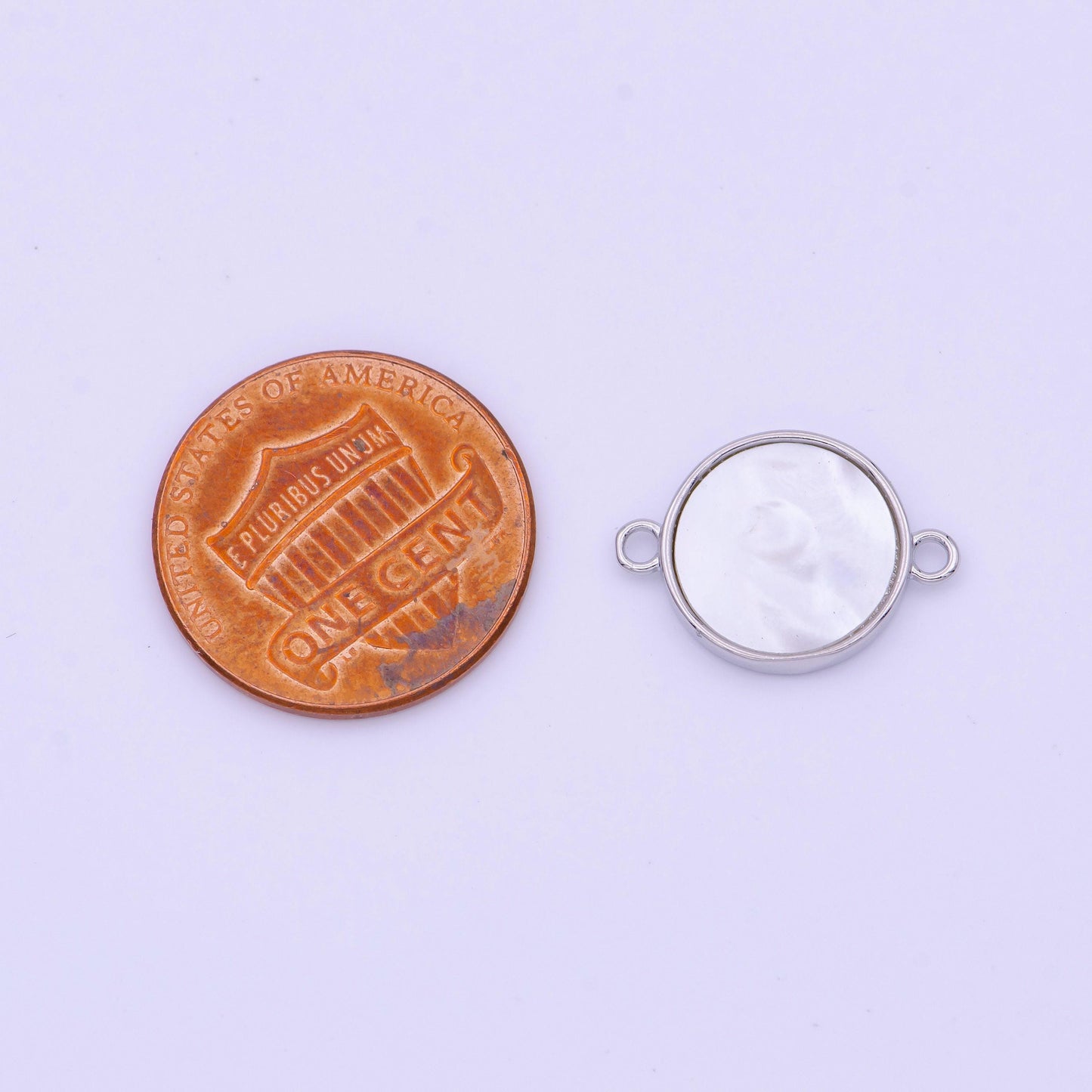 Gold bezel charm connector, coin pearl charms, double loop link connector for minimalist jewelry making supply