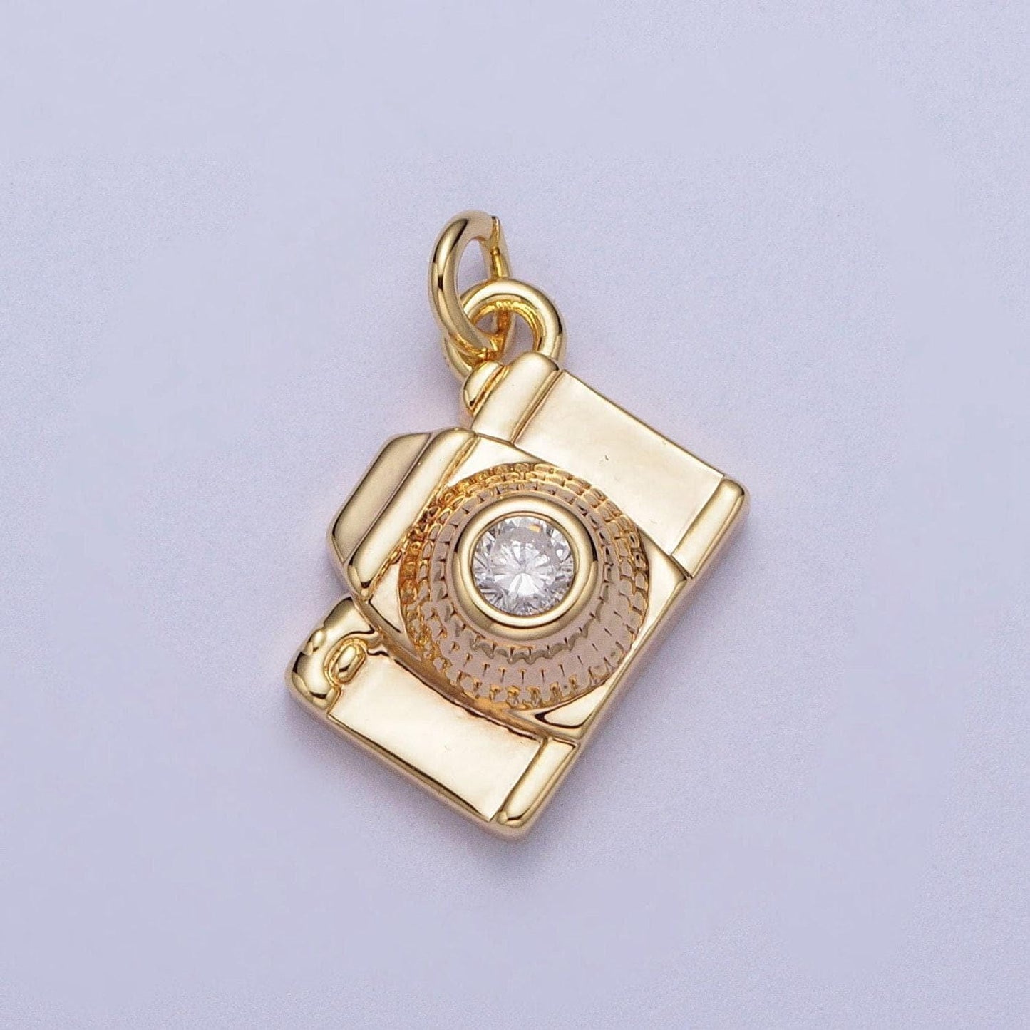 16k gold filled clear micro paved cz dainty camera photography pendant | y-464