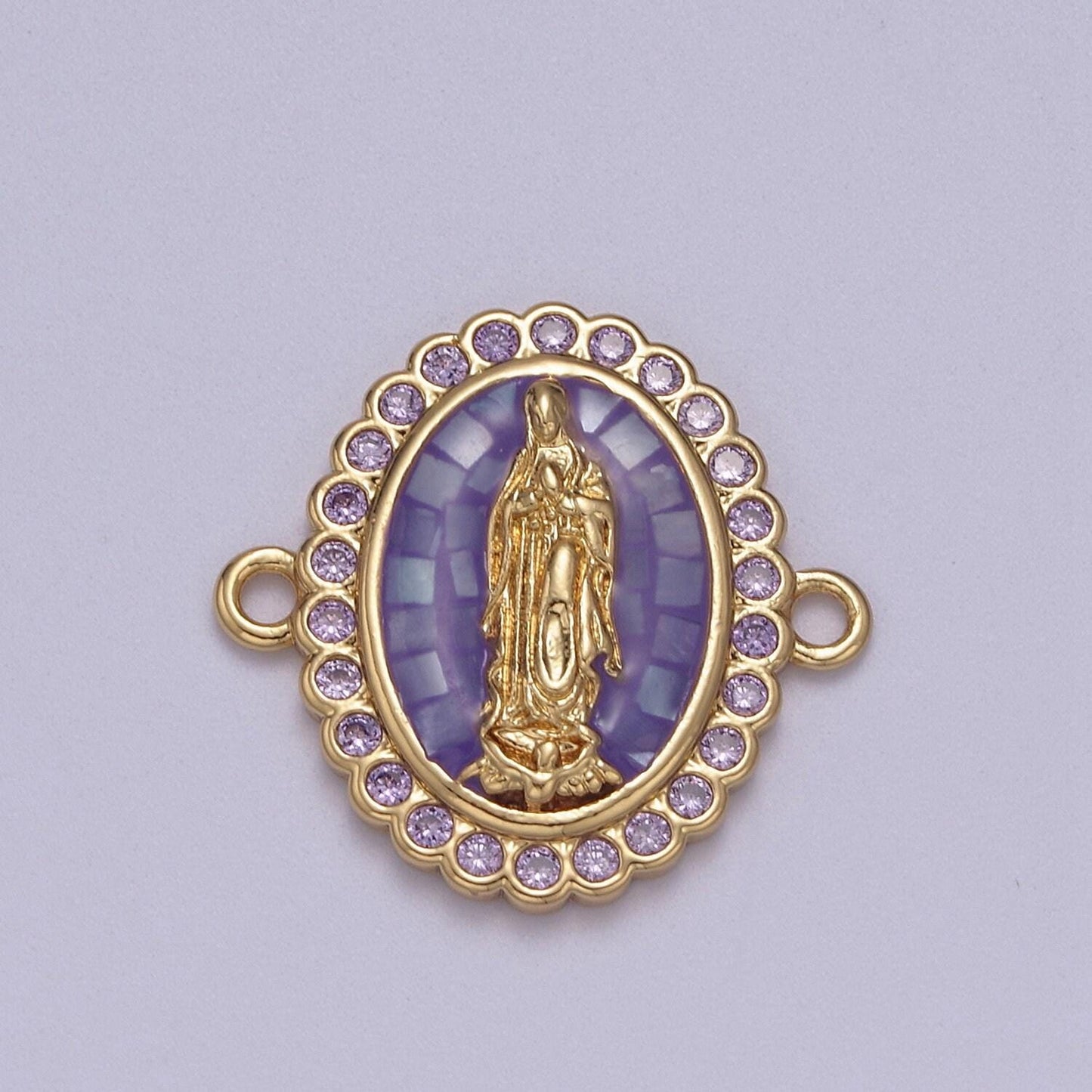 24k gold filled micro pave lady guadalupe charm connector, cz pave virgin mary charm for necklace, bracelet jewelry making y-460