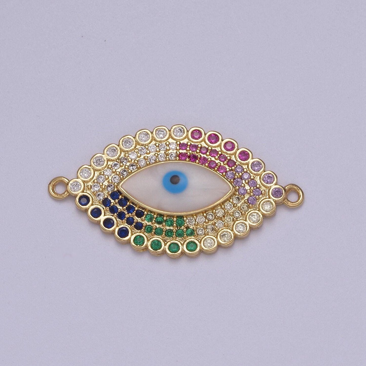 Cubic evil eye charm connector greek eye double bail pendant connector cz rhinestone accent micro pave evil eye charm for necklace making