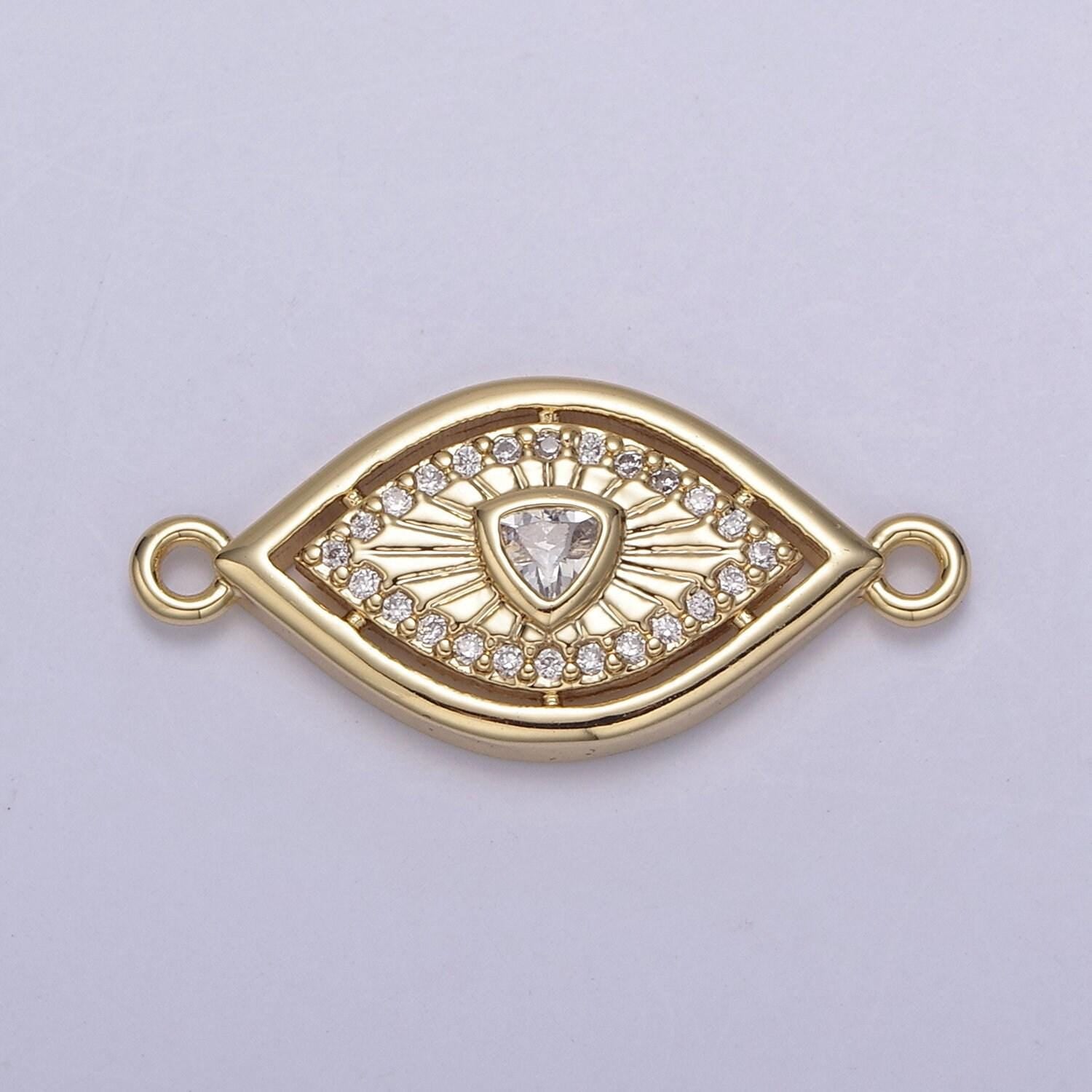 Dainty 14k gold filled evil eye charm connector for bracelet necklace component two hole charm link connector finding supply y-450