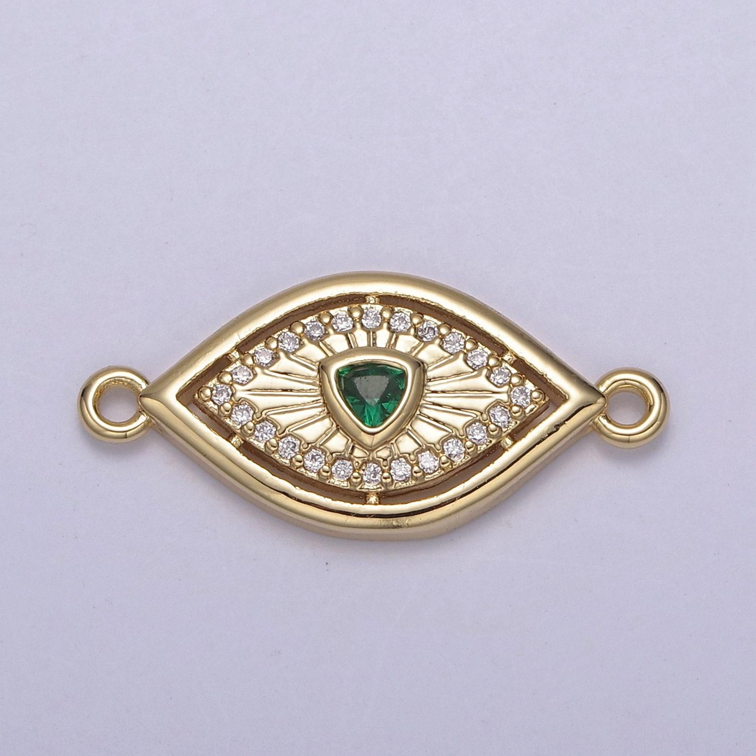 Dainty 14k gold filled evil eye charm connector for bracelet necklace component two hole charm link connector finding supply y-450