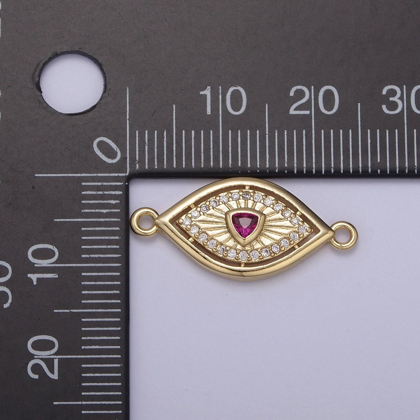 Dainty 14k gold filled evil eye charm connector for bracelet necklace component two hole charm link connector finding supply y-450