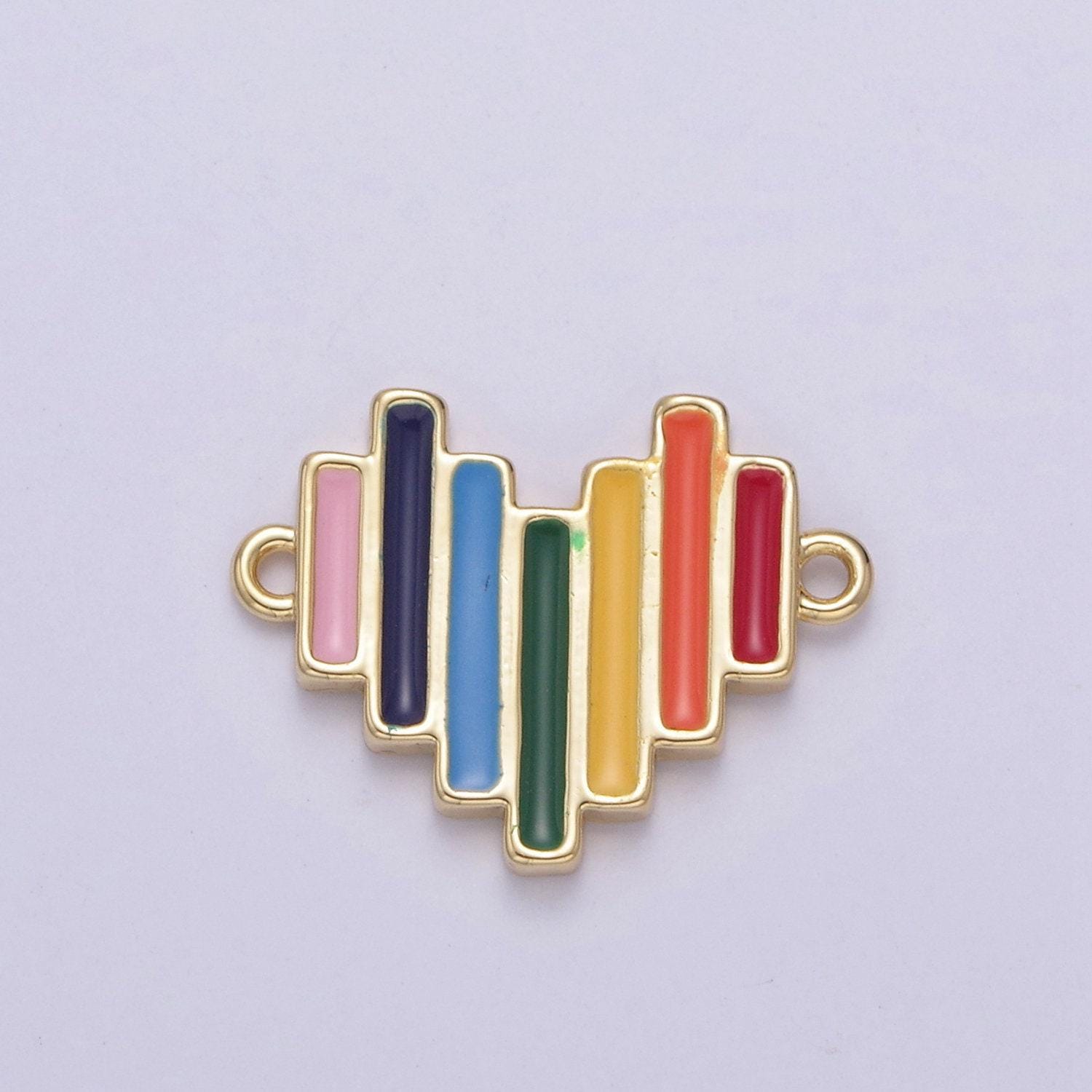 Dainty gold enamel rainbow heart connector pendant love friendship charm necklace bracelet diy lgbtq jewelry making supply y-446