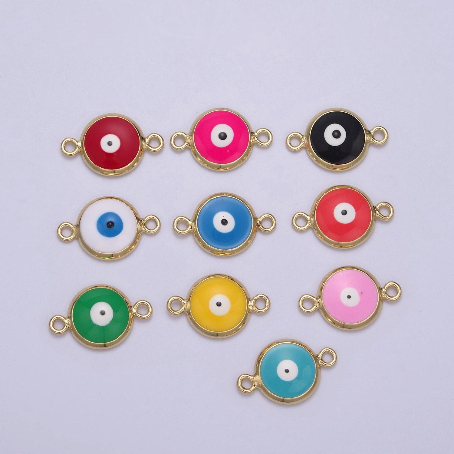 14k gold filled protection eye of ra charm, multicolor enamel evil eye pendant necklace pendant charm connector for jewelry making,y-434