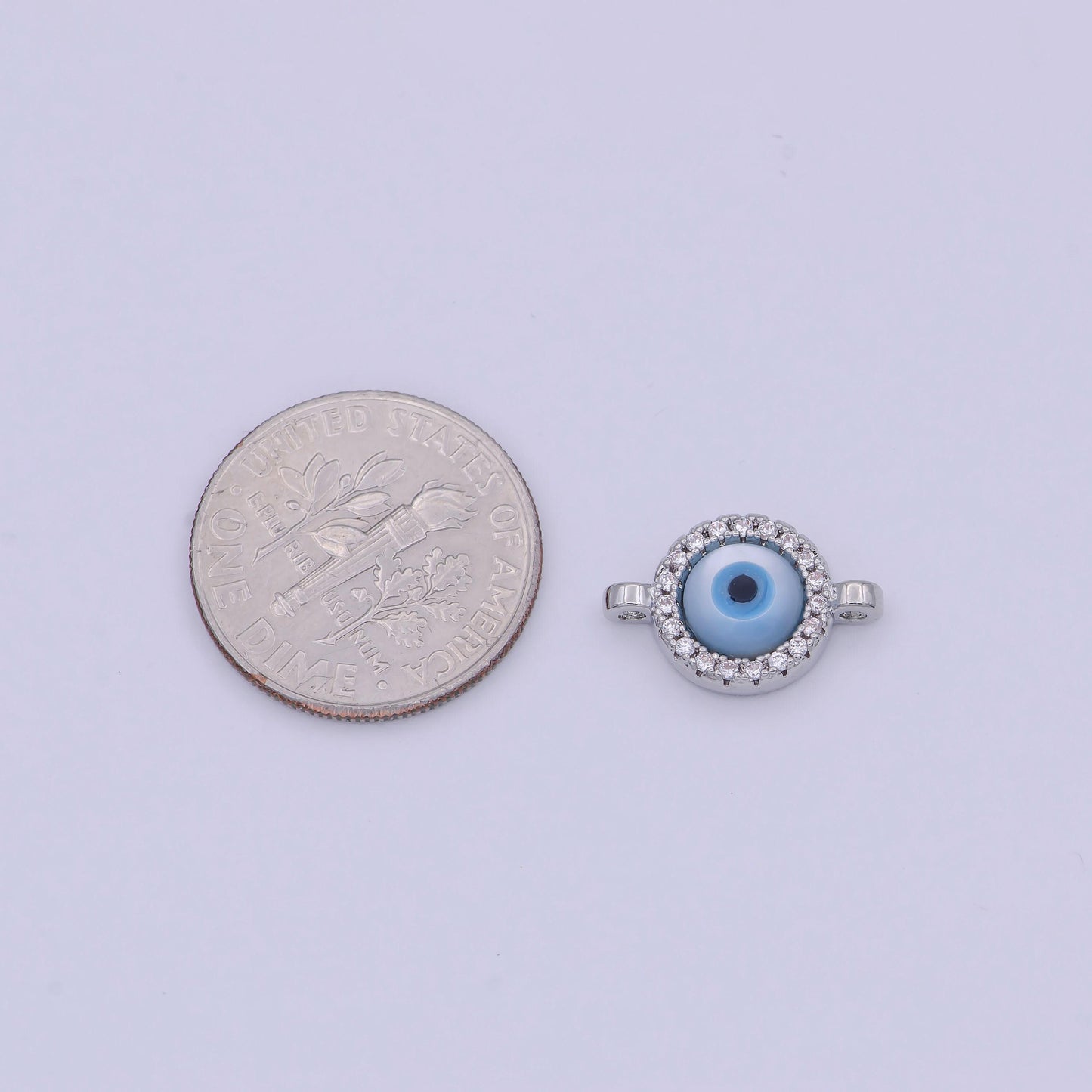 Mini gold cz evil eye charm connector with blue eye enamel link connector for bracelet earring component silver eyey-444