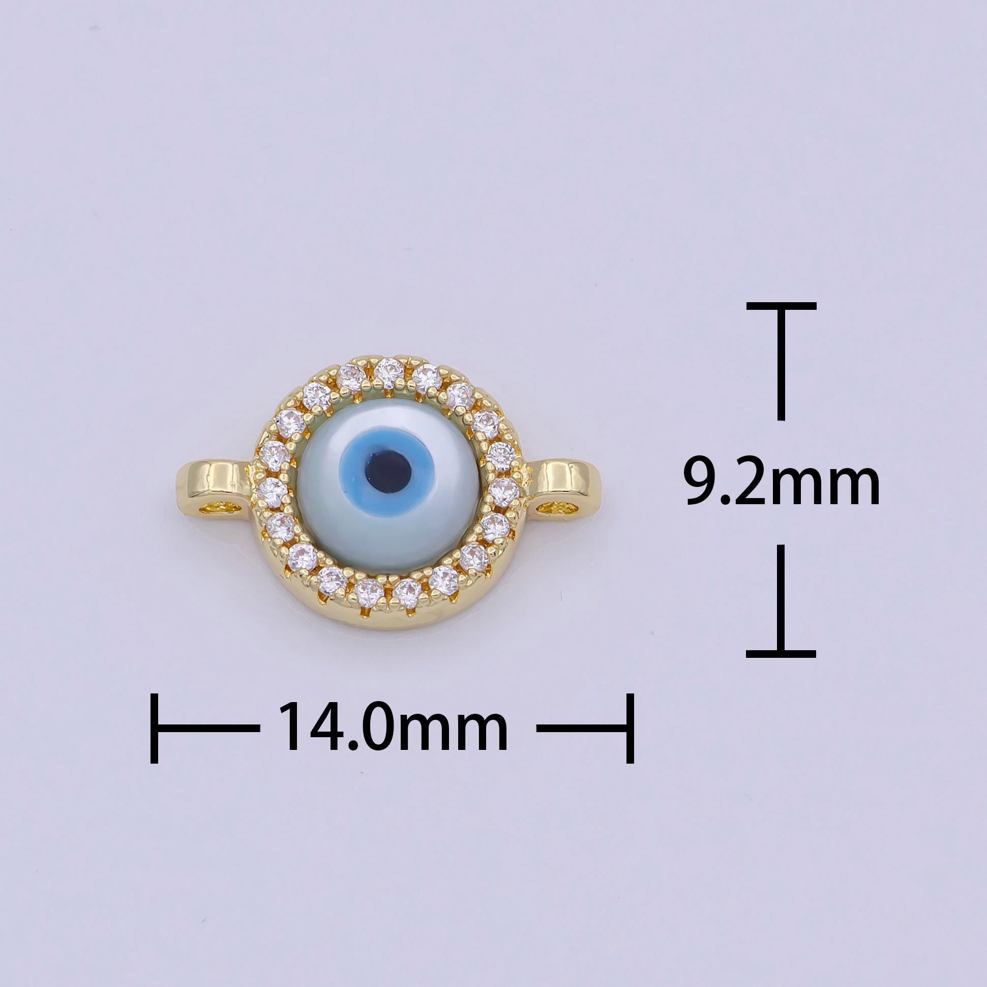 Mini gold cz evil eye charm connector with blue eye enamel link connector for bracelet earring component silver eyey-444