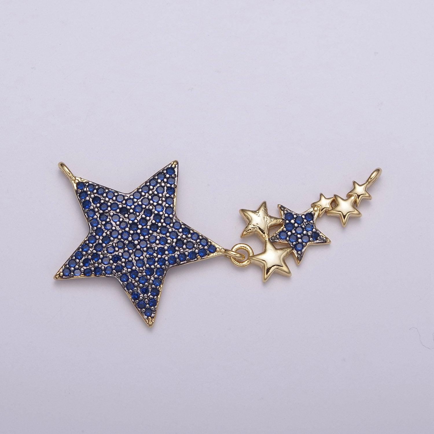 Starlight blue cz charm connector, cz micro pave star charm, cubic zirconia star connector for necklace pendant double bail,y-421