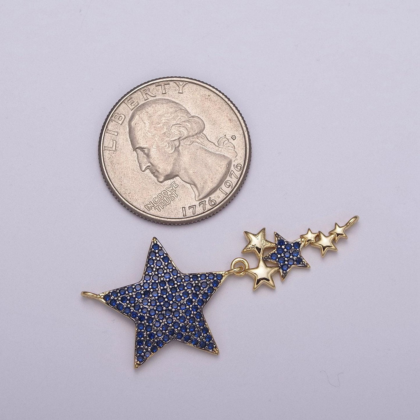 Starlight blue cz charm connector, cz micro pave star charm, cubic zirconia star connector for necklace pendant double bail,y-421