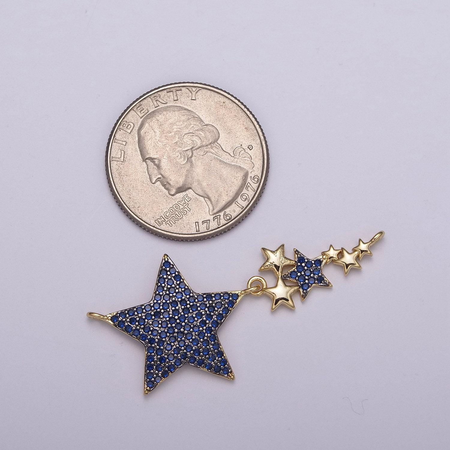 Starlight blue cz charm connector, cz micro pave star charm, cubic zirconia star connector for necklace pendant double bail,y-421