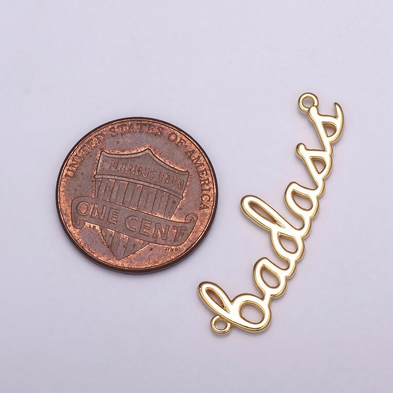 Dainty gold filled badass charm for necklace bracelet link connector badass word cursive jewelry silver script swear word trend jewelry
