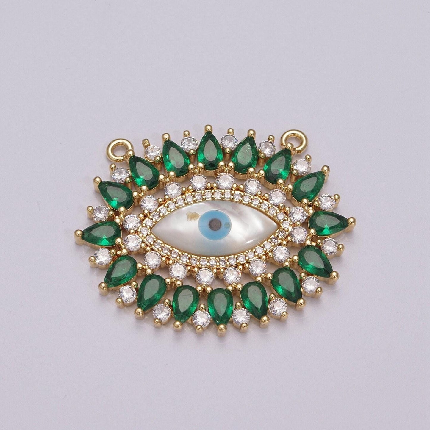 Gold evil eye cz micro pave connector, pearl micro pave eye bracelet connector, diamond eye micro pave connector, y-384