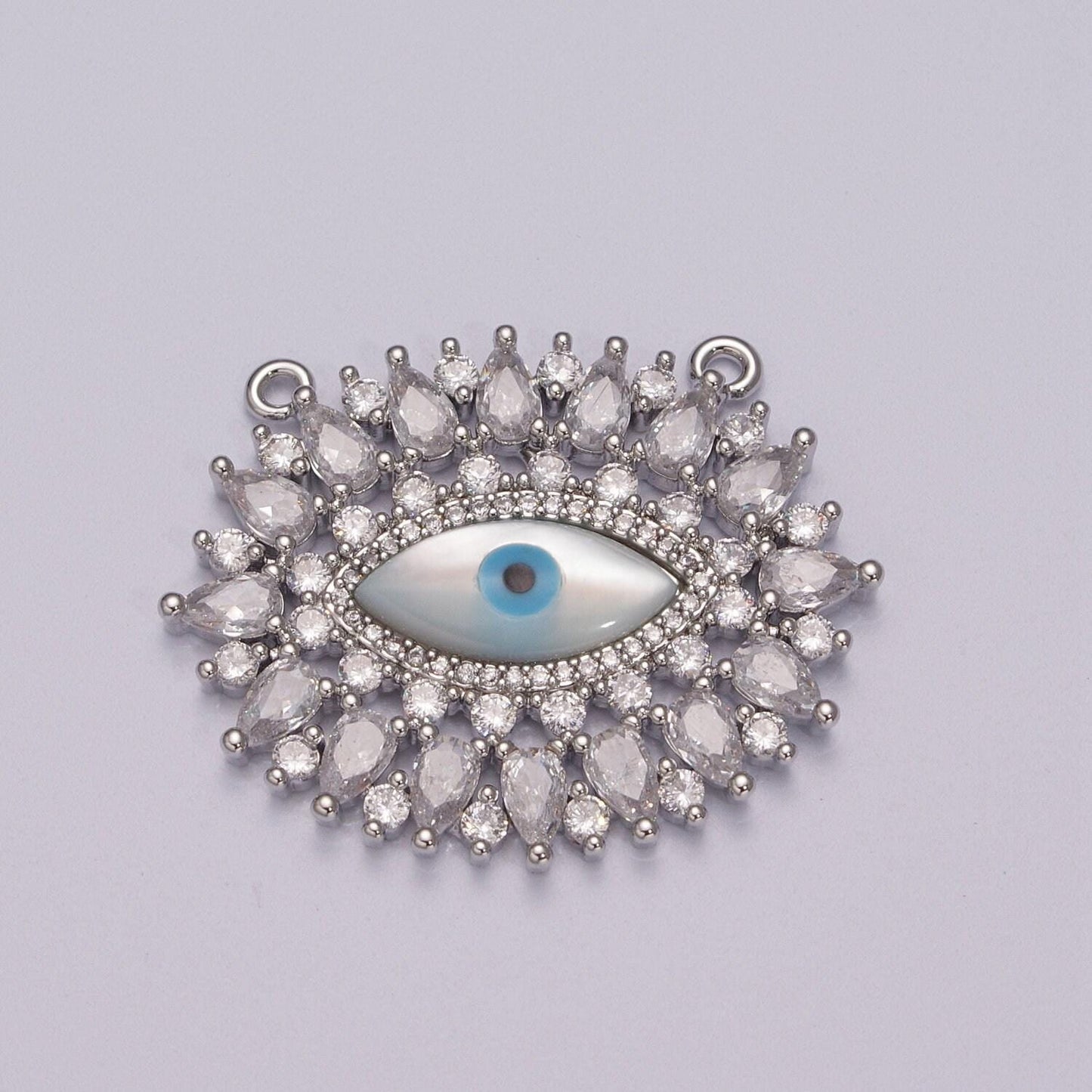 Gold evil eye cz micro pave connector, pearl micro pave eye bracelet connector, diamond eye micro pave connector, y-384