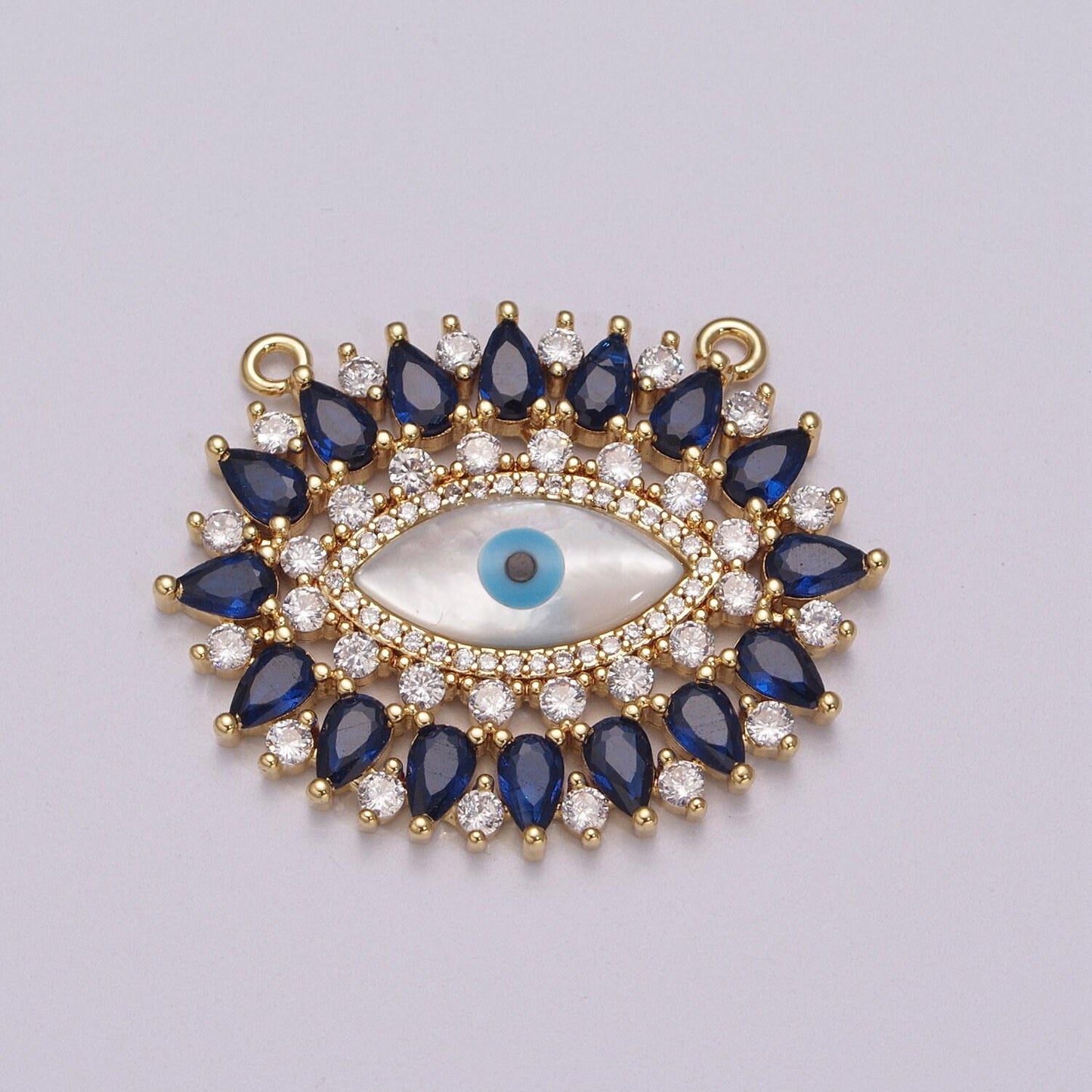 Gold evil eye cz micro pave connector, pearl micro pave eye bracelet connector, diamond eye micro pave connector, y-384