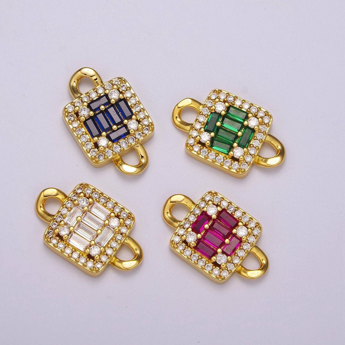 Mini square charm connector 14k gold filled link connector micro pave cz connector for bracelet necklace earring supply,