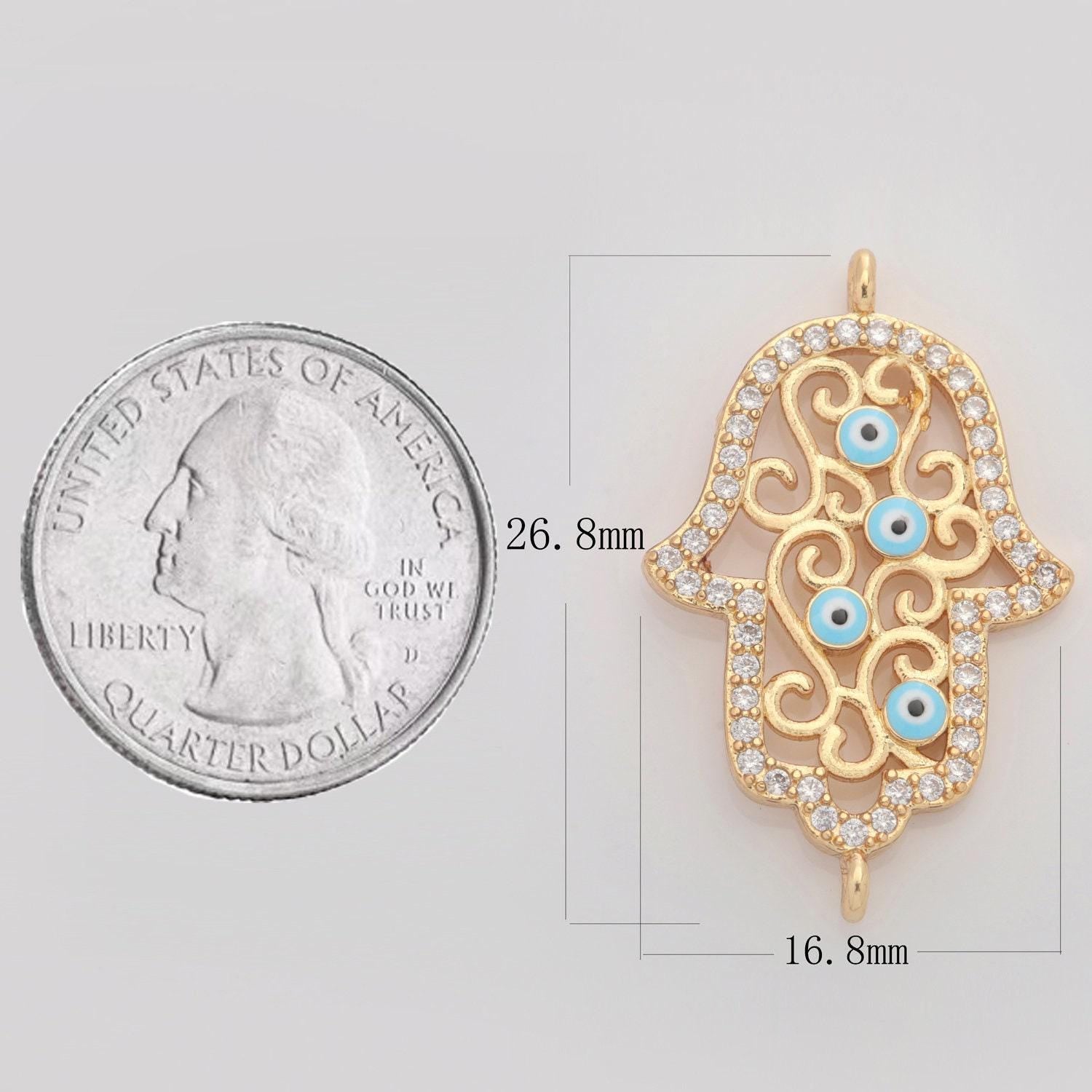 18k gold filled micro pave cz hamsa hand charm connector link evil eye earring bracelet connector for supply diy jewelry y-368