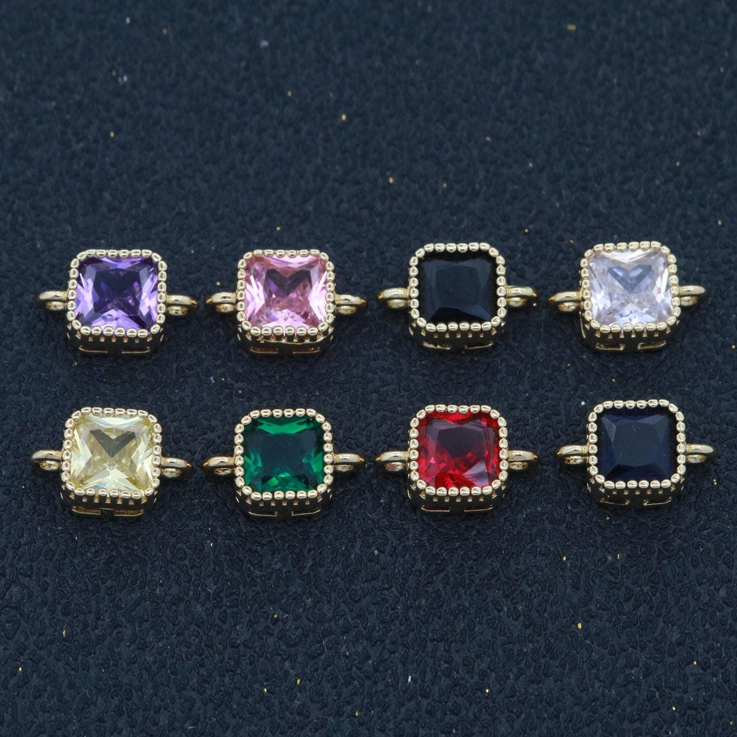 Square solitaire cz gold connector muscular diamond cut dainty cubic zirconia connector for necklace bracelet supply y338-y345
