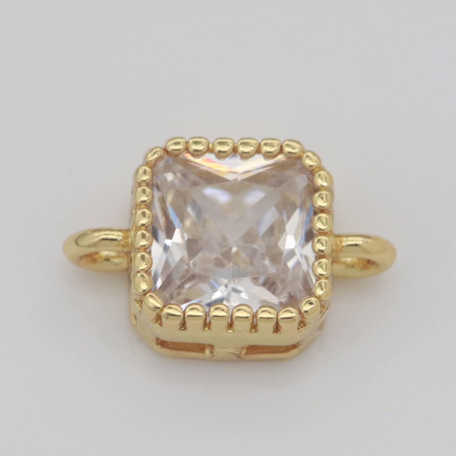 Square solitaire cz gold connector muscular diamond cut dainty cubic zirconia connector for necklace bracelet supply y338-y345