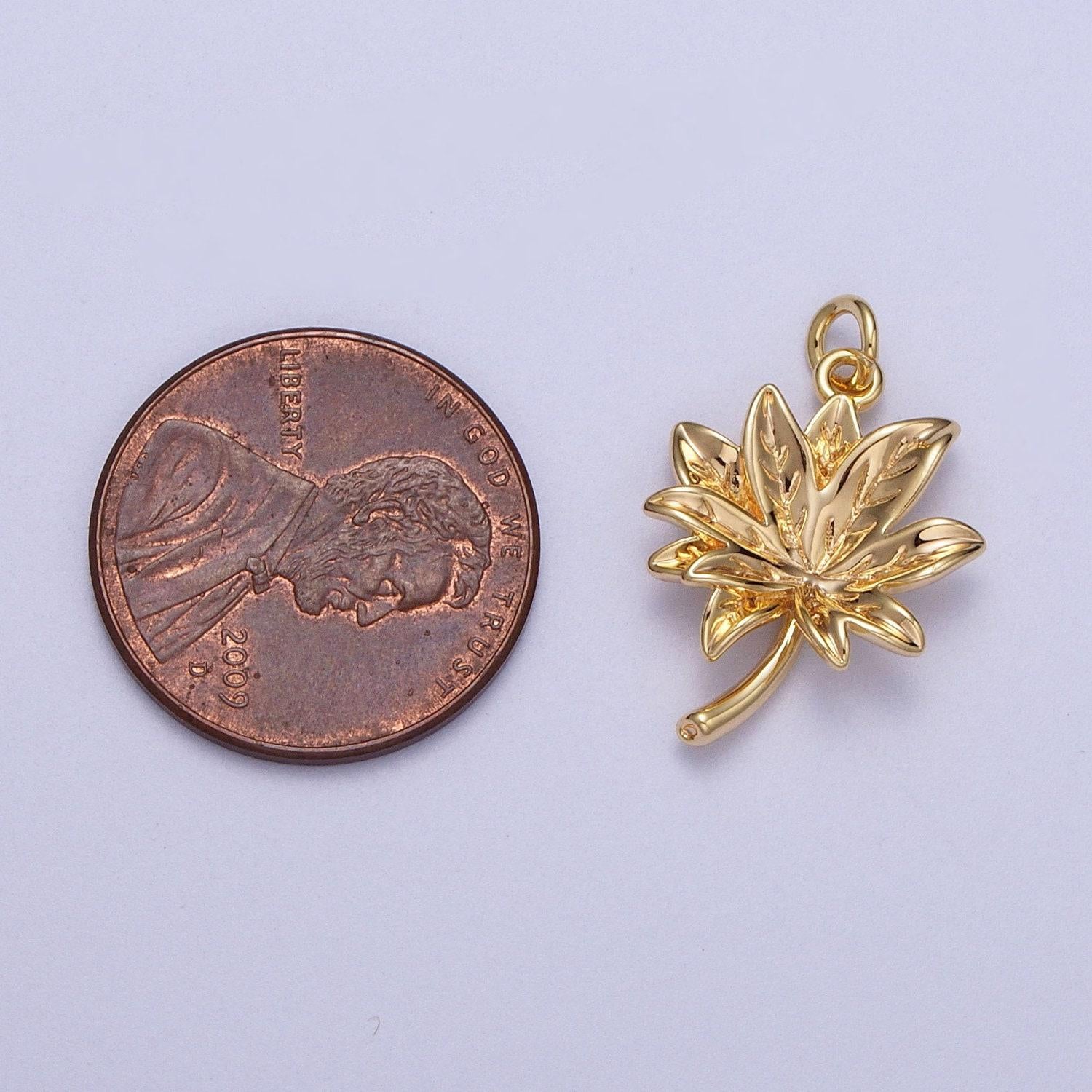 Gold maple leaf pendant, minimalistic 16k gold filled autumn fall winter leaf maple leaves charm | y-333
