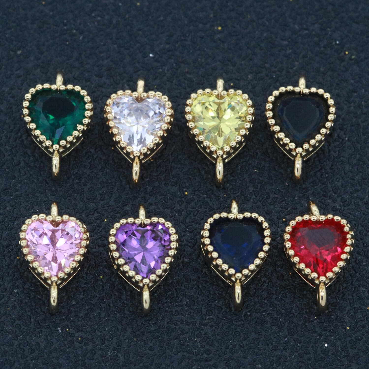 Heart solitaire cz gold connector love diamond cut dainty cubic zirconia connector for necklace bracelet supply y330- y337