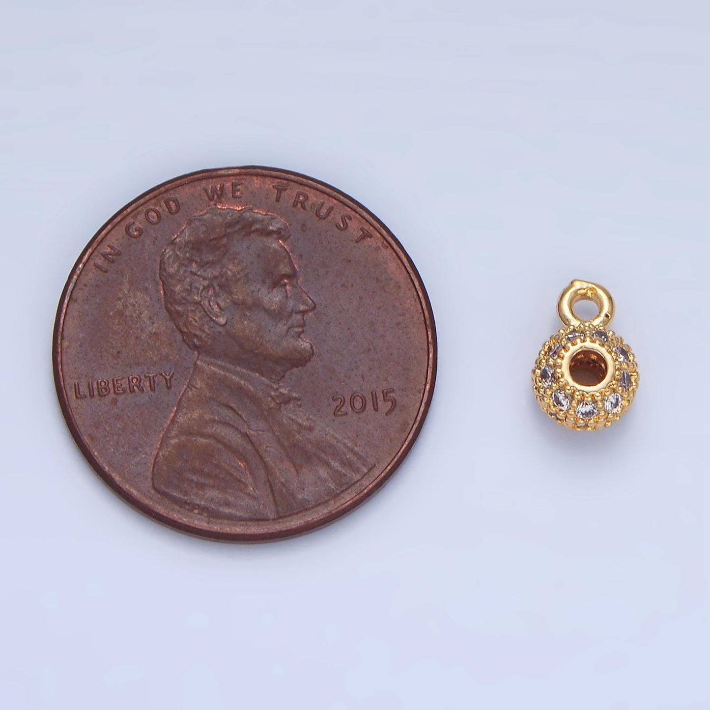Minimalist cz micro paved rhondelle bead 24k gold filled charm in gold & silver | x-898