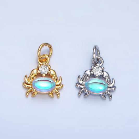 Cz blue opal gemstone crab sea animal 24k gold filled charm in gold & silver | x-878