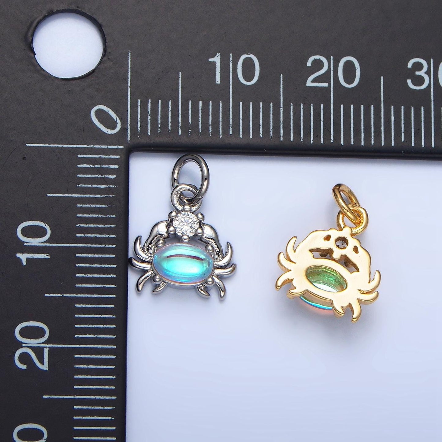 Cz blue opal gemstone crab sea animal 24k gold filled charm in gold & silver | x-878
