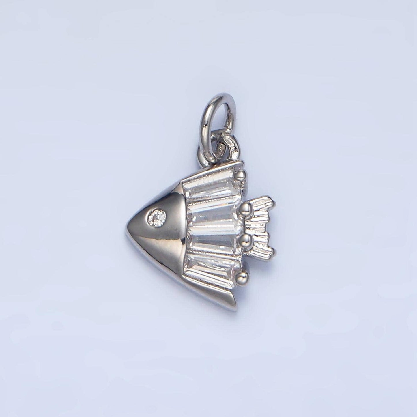 Cz clear baguette ocean sea animal angel fish 24k gold filled charm in gold & silver | x-877