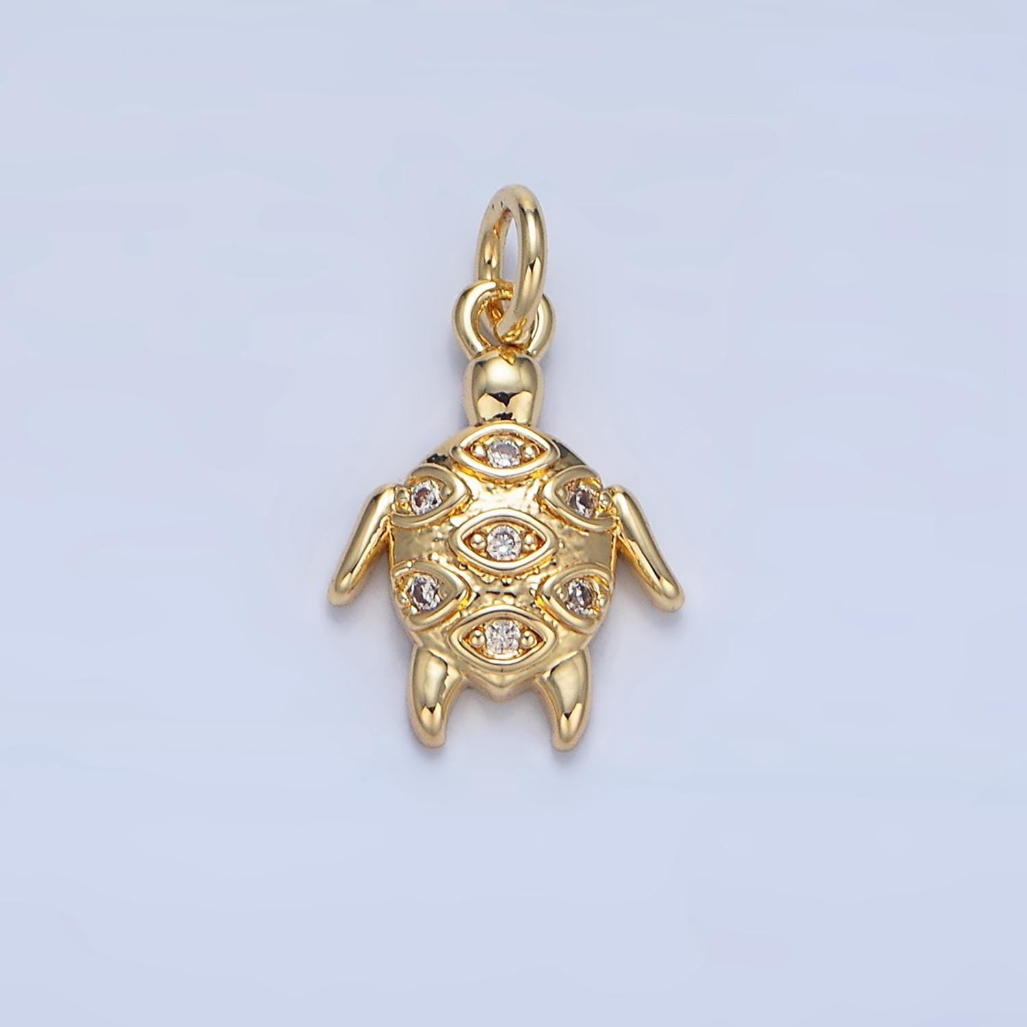 Clear cz ocean sea animal turtle 24k gold filled charm | x-876