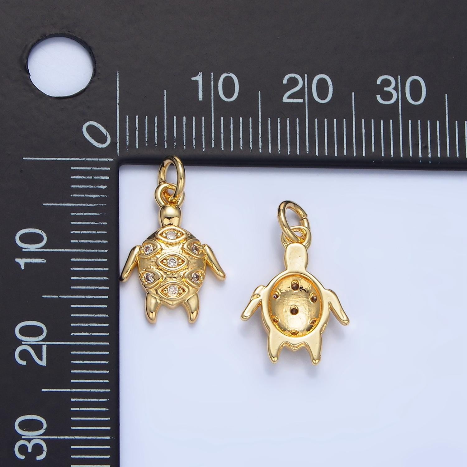 Clear cz ocean sea animal turtle 24k gold filled charm | x-876