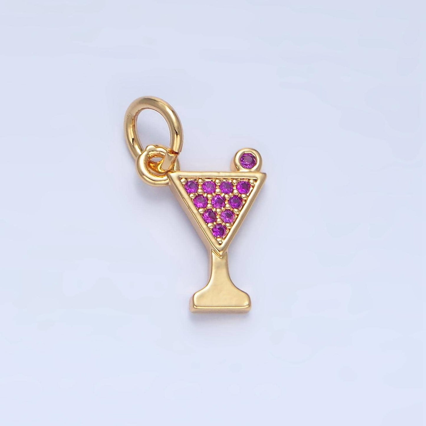 Fuchsia cz micro paved alcoholic martini drink 24k gold filled charm | x-875