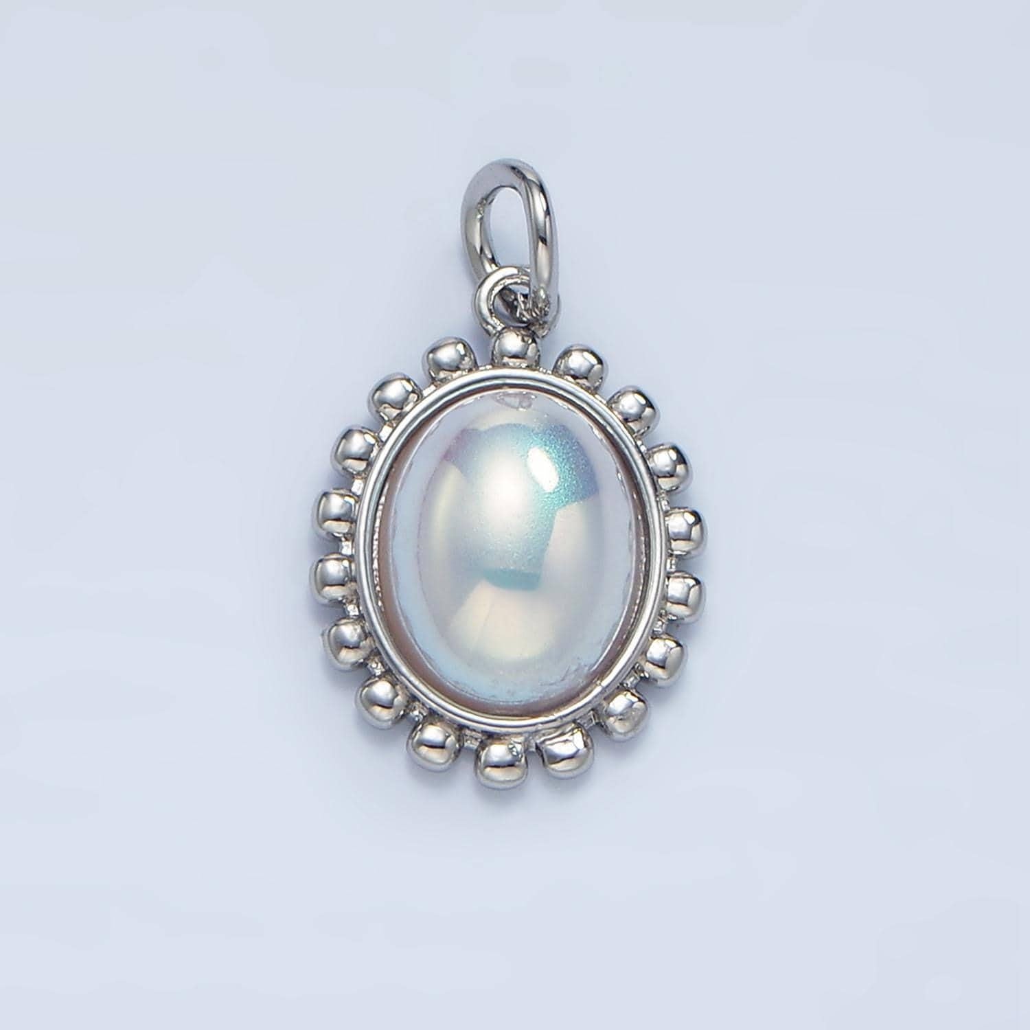 Oval rough blue moonstone white gold filled charm | x-862